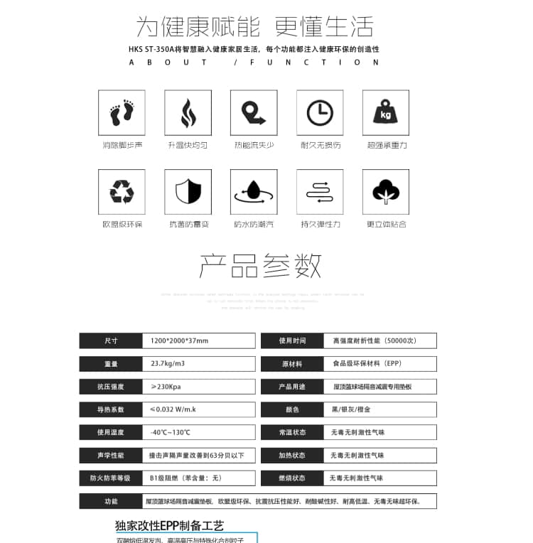 屋頂籃球場隔音減震蘑菇頭板產品參數